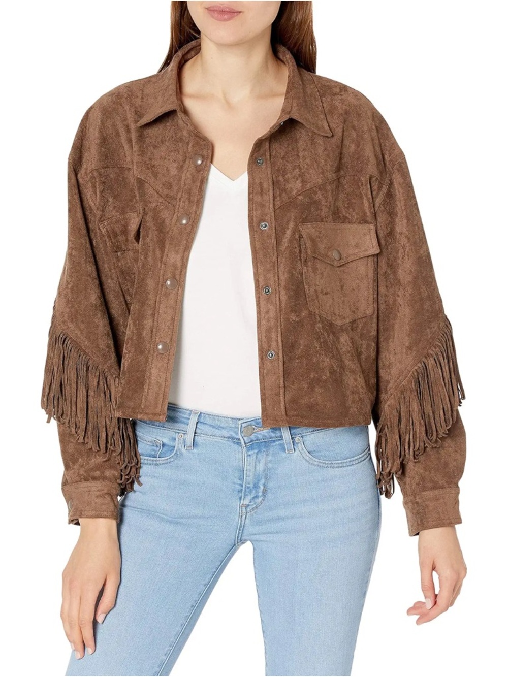 Blank NYC Faux Suede Fringe Shirt Jacket - M